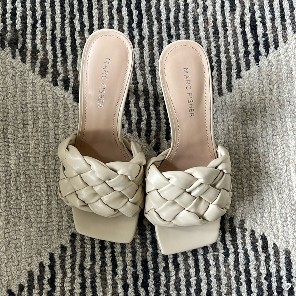 Marc Fisher Cream Braided Mules